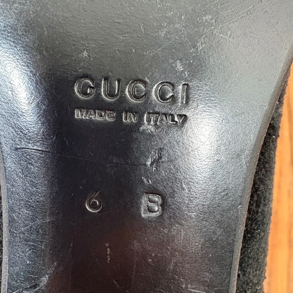 Gucci Marmont Mid‑Heel Suede Loafers Early Bar Hardware Version Black Women's 6B